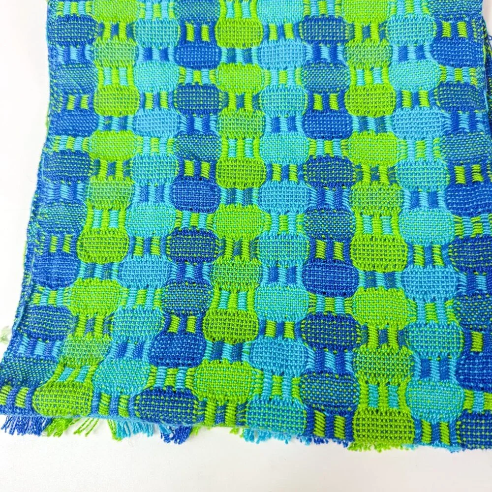 Artist Weaver Ruth Ronan Handwoven Blue Green Table Runner